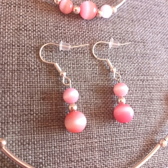 Pink Jewelry Set Cat's Eye Glass - New Item (17"-20") - Picture 4 of 4